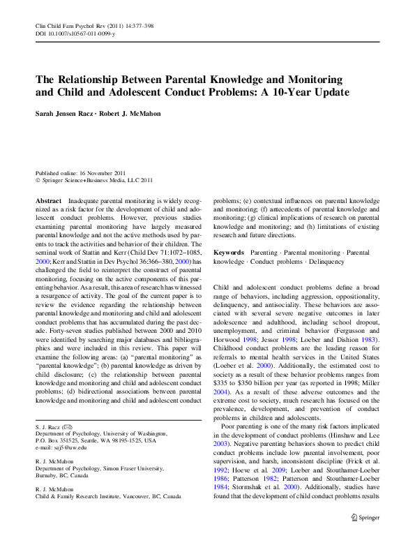 (PDF) The Relationship Between Parental Knowledge and Monitoring and ...