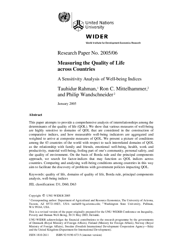 (PDF) Measuring the Quality of Life Across Countries