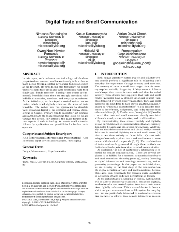 Pdf Digital Taste And Smell Communication