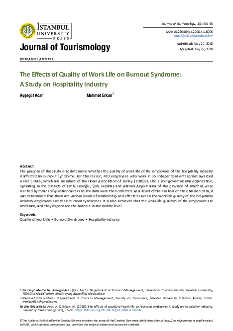(PDF) The Effects of Quality of Work Life on Burnout Syndrome: A Study ...