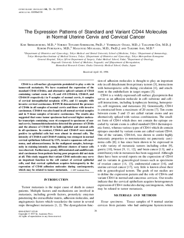 (PDF) The Expression Patterns of Standard and Variant CD44 Molecules in ...