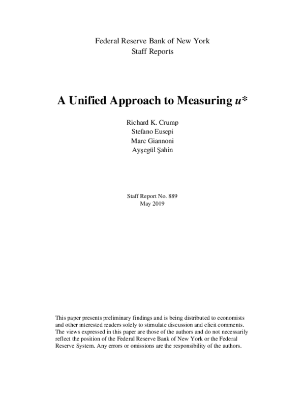 (PDF) A Unified Approach to Measuring u* | Marc Giannoni - Academia.edu