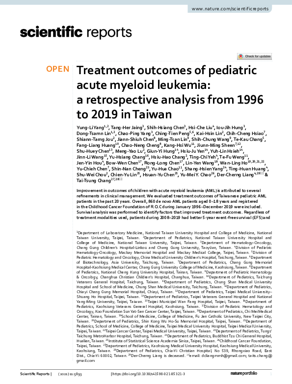 (PDF) Treatment outcomes of pediatric acute myeloid leukemia: a ...