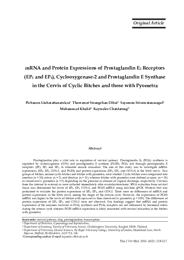 (PDF) mRNA and protein expressions of prostaglandin E2 receptors (EP2 ...