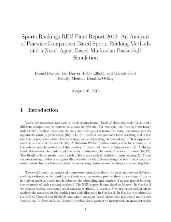 (PDF) Sports Rankings REU Final Report 2012 : An Analysis of Pairwise ...
