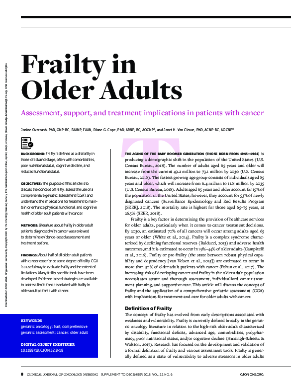 (PDF) Frailty in Older Adults: Assessment, Support, and Treatment ...