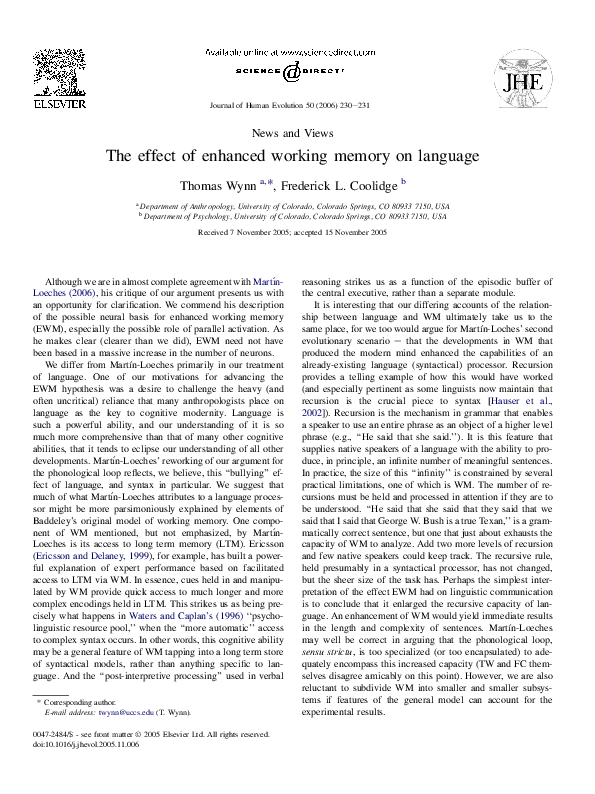 (PDF) The effect of enhanced working memory on language