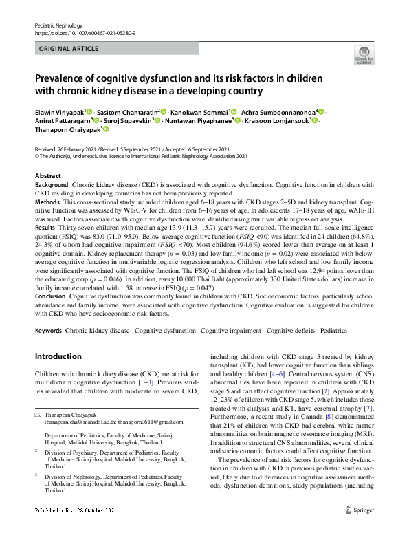 (PDF) Prevalence of cognitive dysfunction and its risk factors in ...