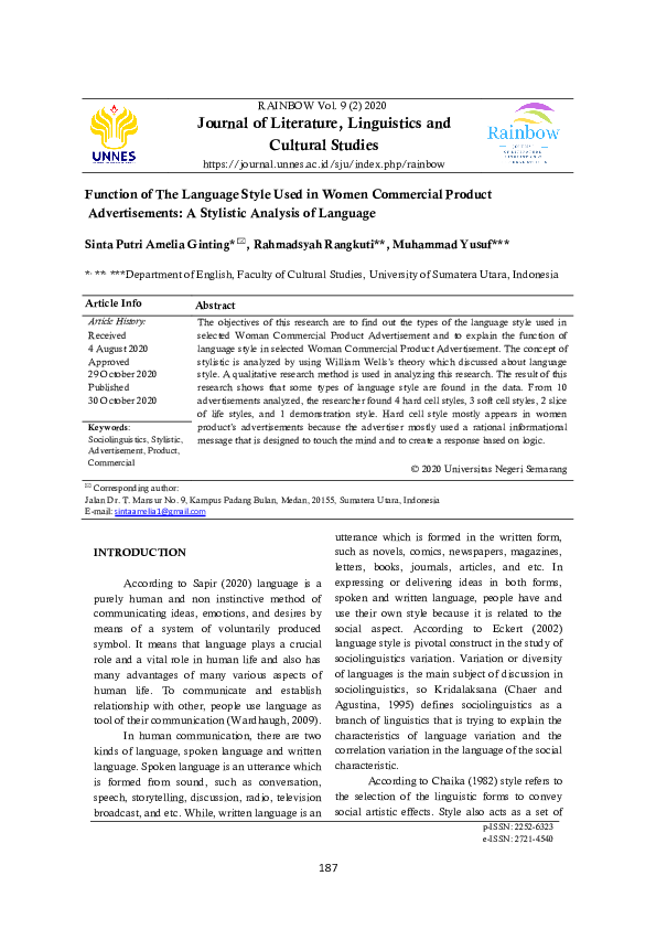 (PDF) Function of The Language Style Used in Women Commercial Product ...