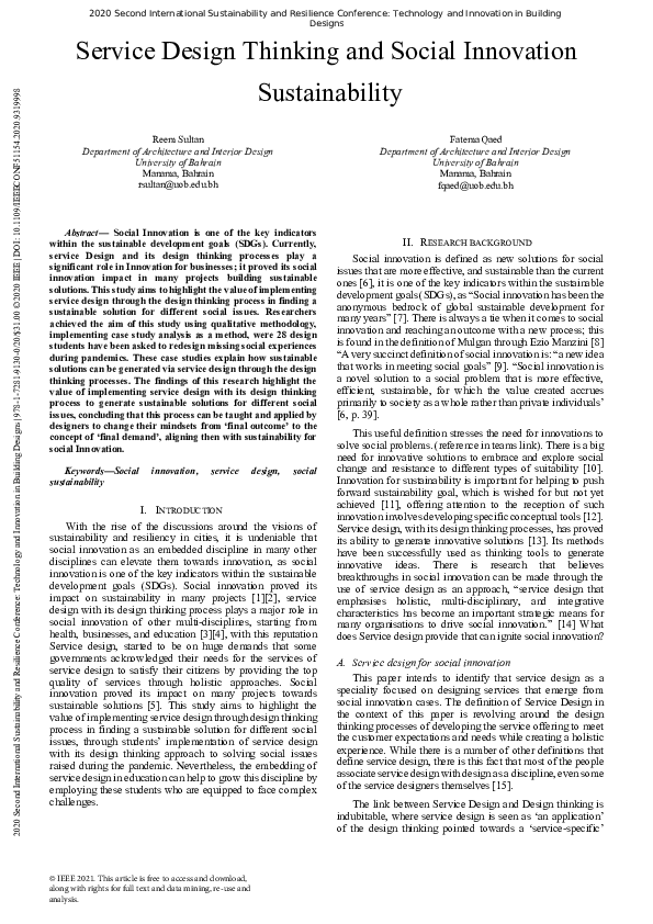 (PDF) Service Design Thinking and Social Innovation Sustainability