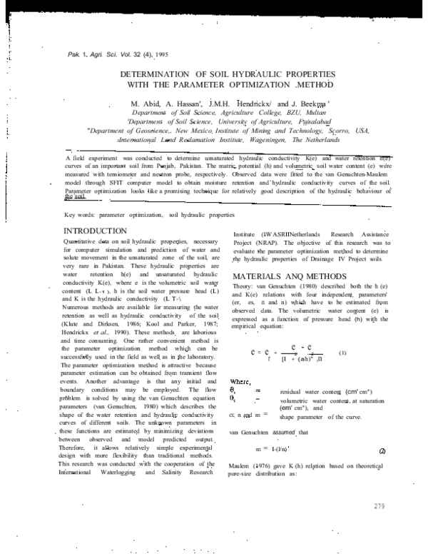 (PDF) Determination of Soil Hydraulic Properties with the Parameter ...