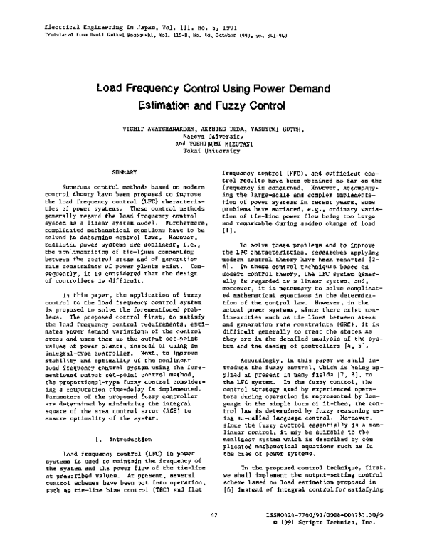 (PDF) Load frequency control using power demand estimation and fuzzy ...