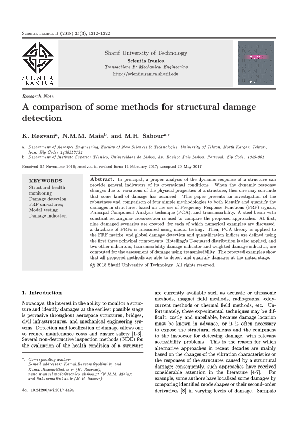 (PDF) A Comparison of Some Methods for Structural Damage Detection
