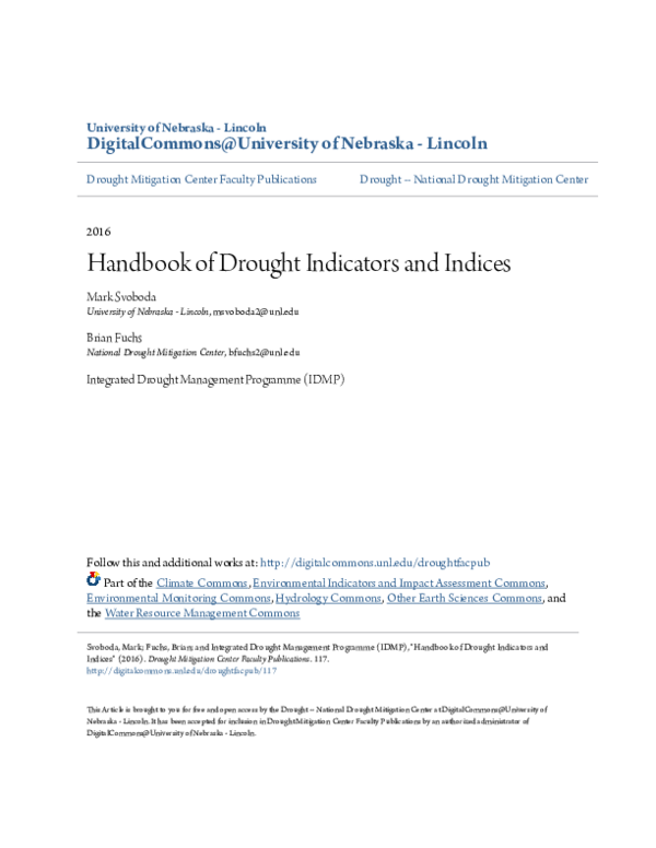 (PDF) Handbook of Drought Indicators and Indices*