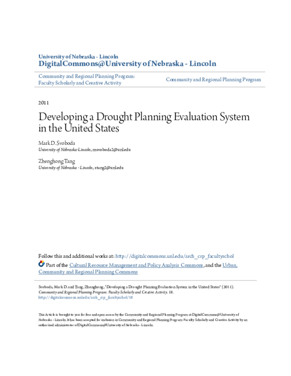 (PDF) Developing a drought planning evaluation system in the United States