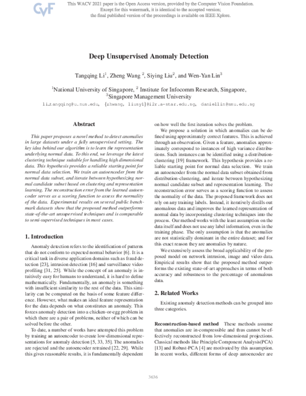 (PDF) Deep Unsupervised Anomaly Detection