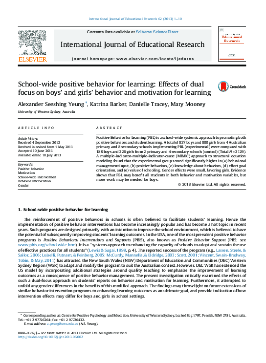 (PDF) School-wide positive behavior for learning: Effects of dual focus ...