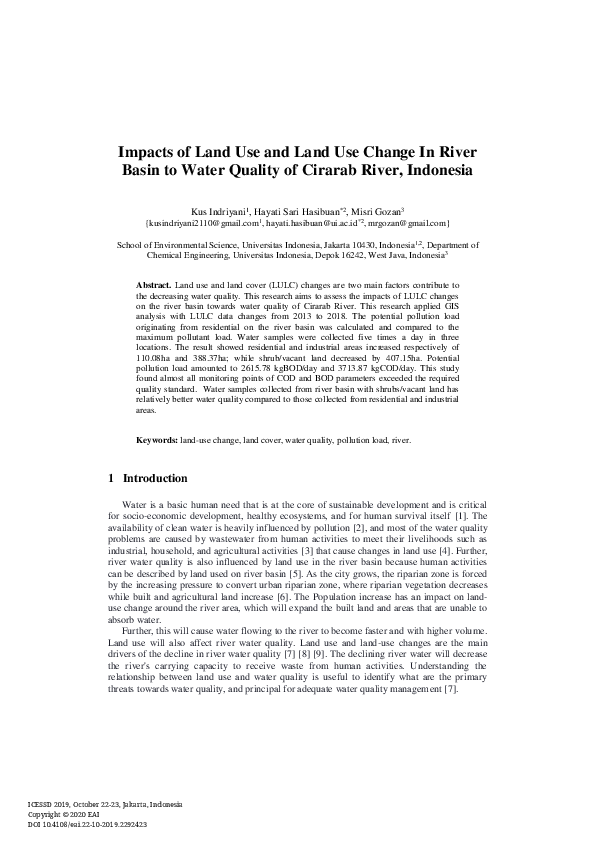 (PDF) Impacts of Land Use and Land Use Change In River Basin to Water ...