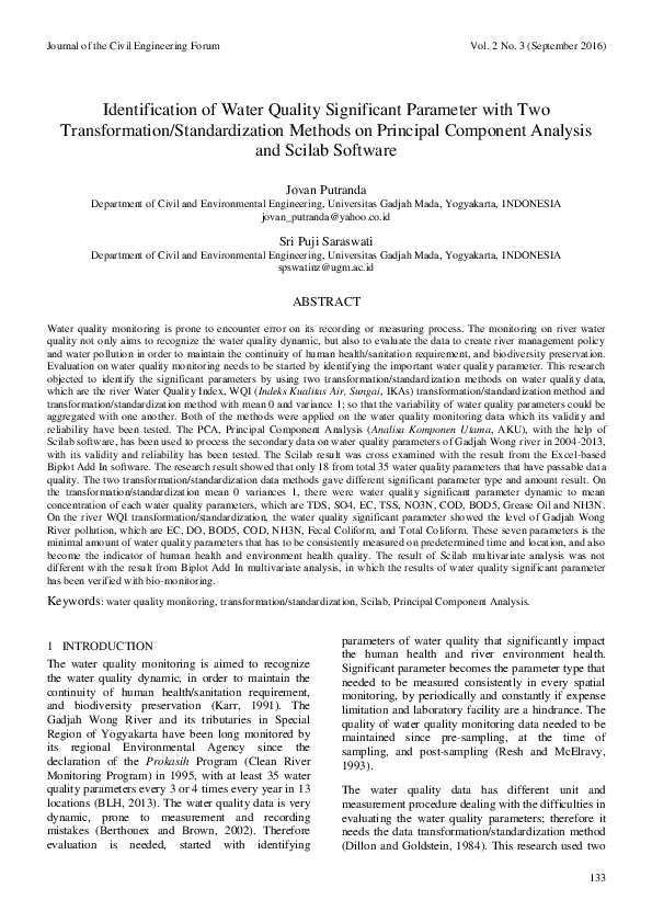 (PDF) Identification of Water Quality Significant Parameter with Two ...