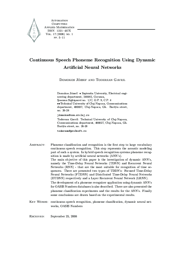 (PDF) Continuous Speech Phoneme Recognition Using Dynamic Artificial ...