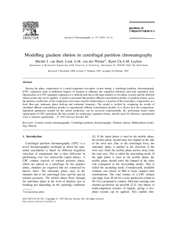 (PDF) Modelling gradient elution in centrifugal partition chromatography Luuk van der Wielen
