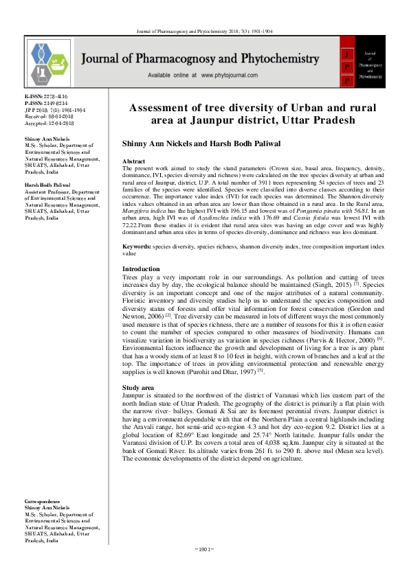 (PDF) Assessment of tree diversity of Urban and rural area at Jaunpur ...