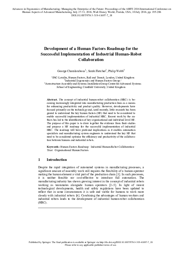 (PDF) Development of a Human Factors Roadmap for the Successful ...