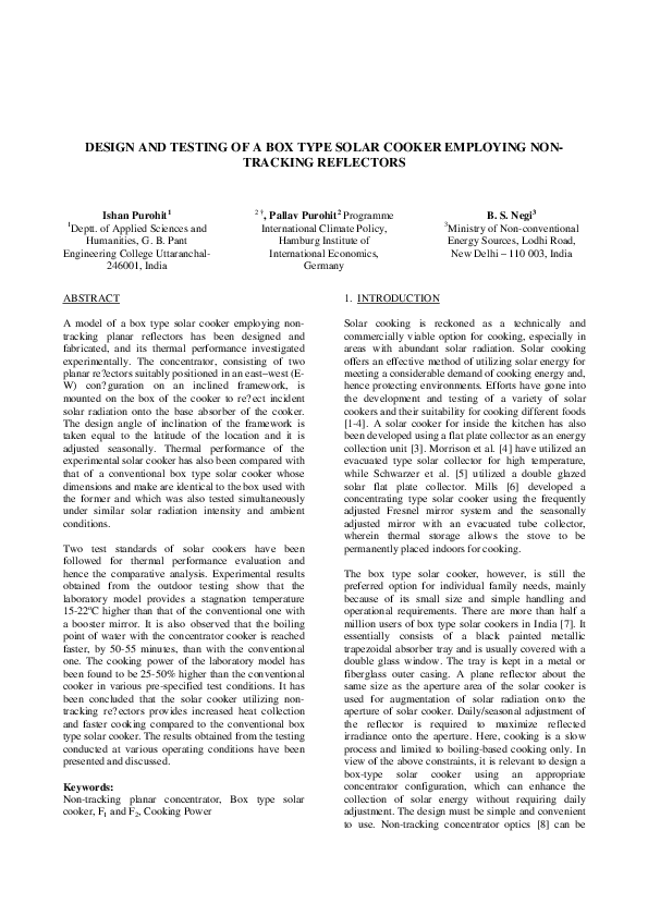 (PDF) Design and Testing of a Box Type Solar Cooker Employing Non ...