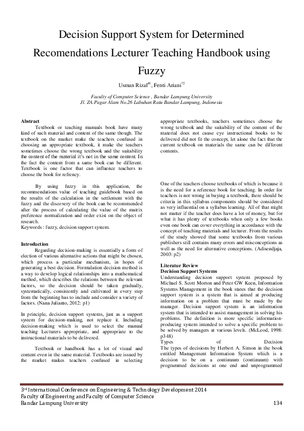 (PDF) Decision Support System for Determined Recomendations Lecturer ...