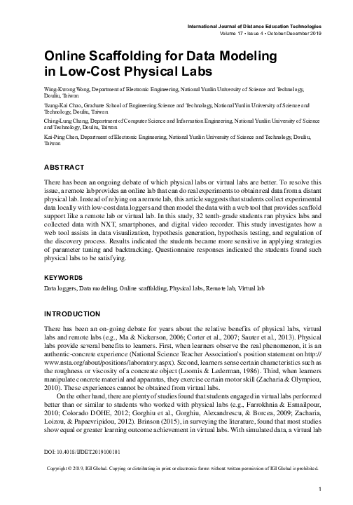 (PDF) Online Scaffolding for Data Modeling in Low-Cost Physical Labs