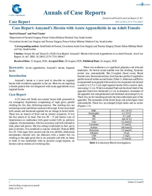 (PDF) Case Report: Amyand’s Hernia with Acute Appendicitis in an Adult ...
