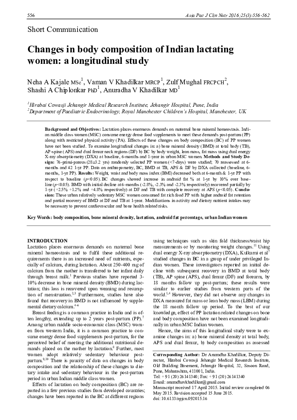 (PDF) Changes in body composition of Indian lactating women: a ...