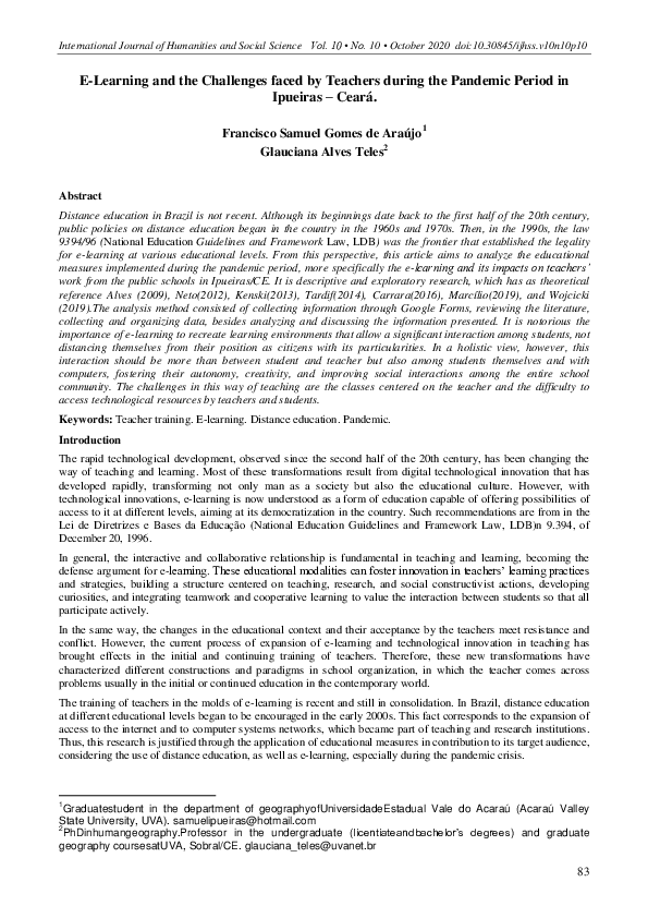(PDF) E-Learning and the Challenges faced by Teachers during the ...