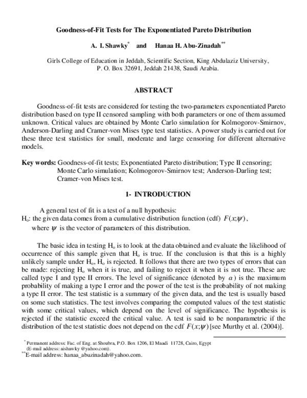 (PDF) Goodness-of-Fit Tests for The Exponentiated Pareto Distribution