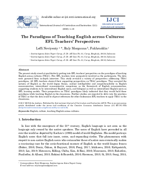 (PDF) The Paradigms of Teaching English across Cultures: EFL Teachers ...
