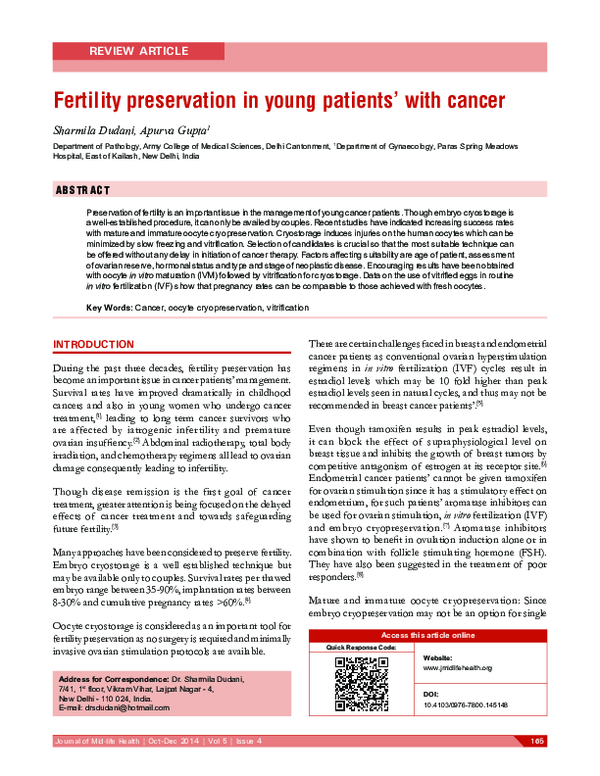 (PDF) Fertility preservation in young patients′ with cancer