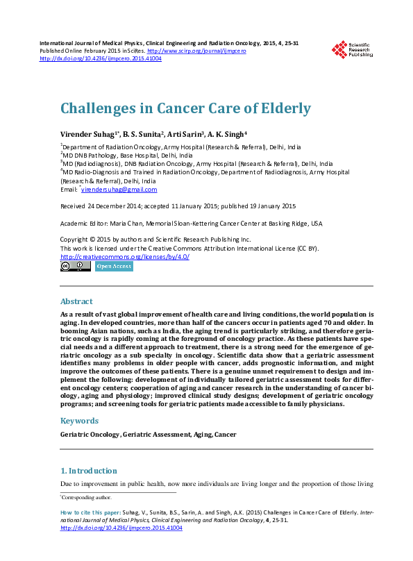 (PDF) Challenges in Cancer Care of Elderly