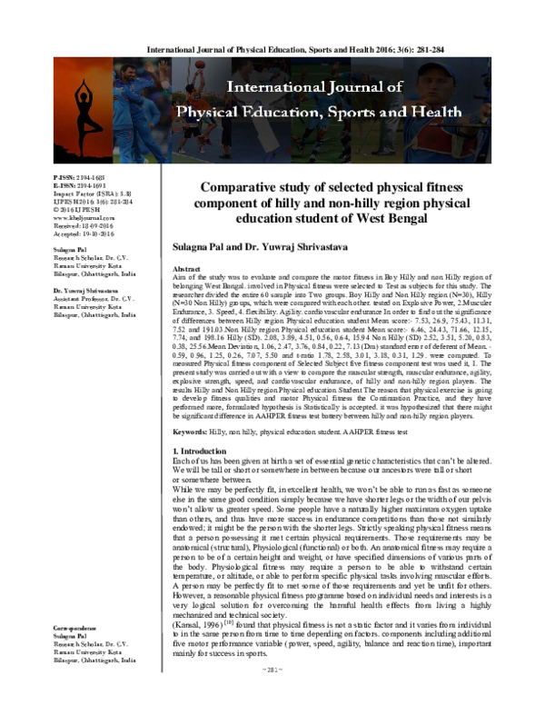 (PDF) Comparative study of selected physical fitness component of hilly ...