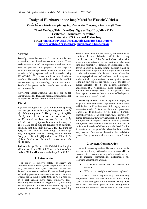 (PDF) Design of Hardware-in-the-loop Model for Electric Vehicles