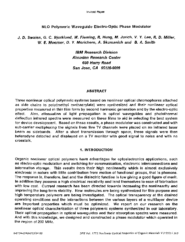 (PDF) Nonlinear optical polymeric waveguide electro-optic phase modulator