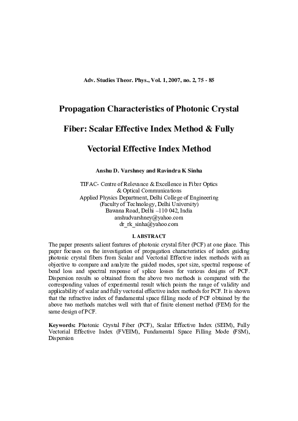 (PDF) Propagation Characteristics of Photonic Crystal Fibers
