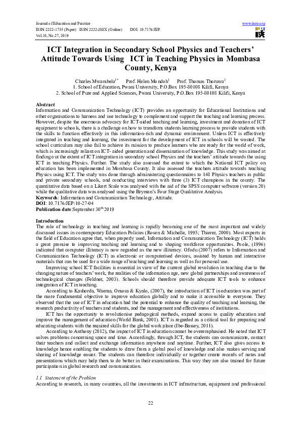(PDF) ICT Integration in Secondary School Physics and Teachers ...