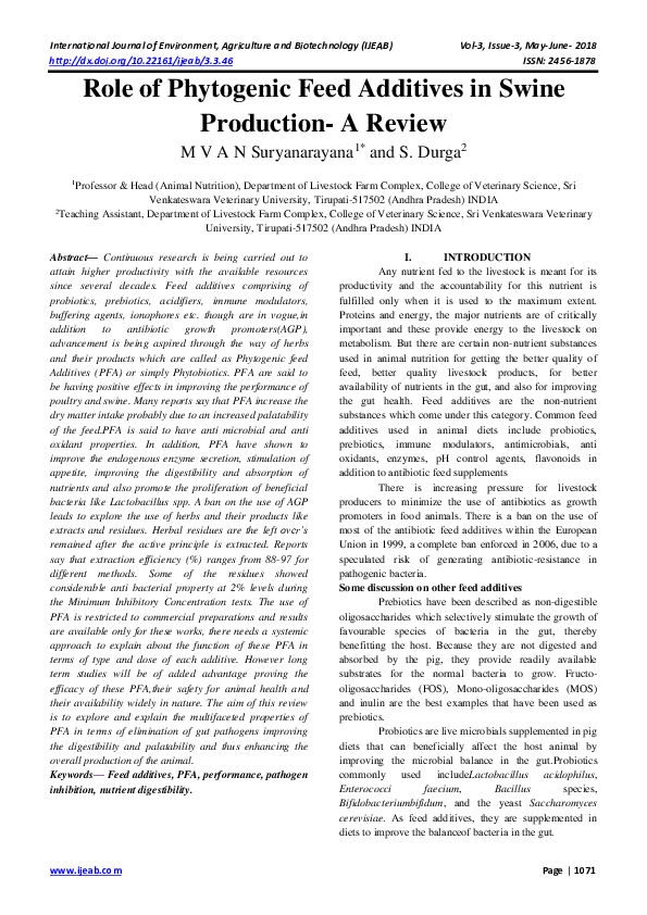 (PDF) Role of Phytogenic Feed Additives in Swine Production-A Review