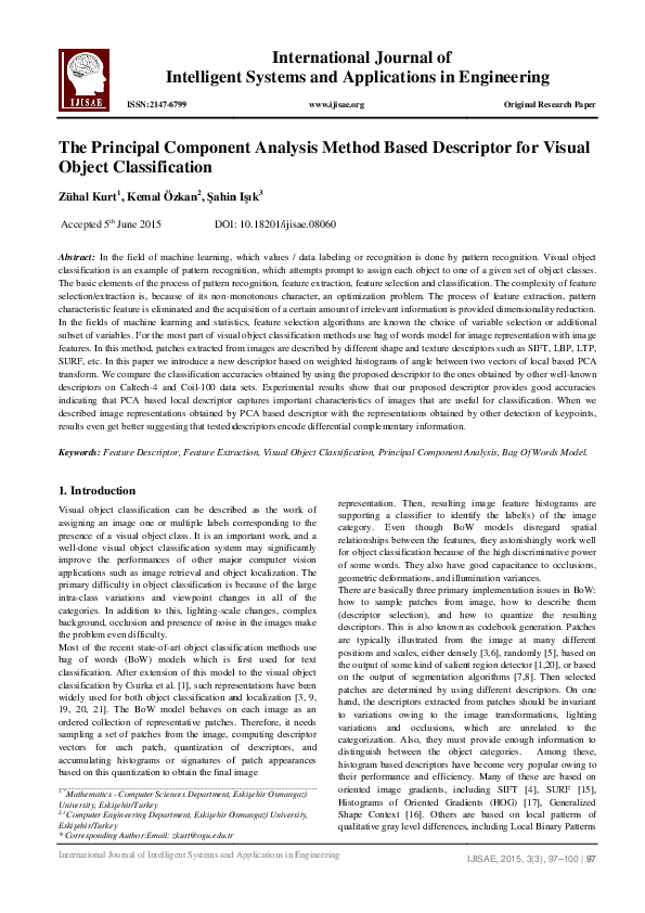 (PDF) The Principal Component Analysis Method Based Descriptor for ...