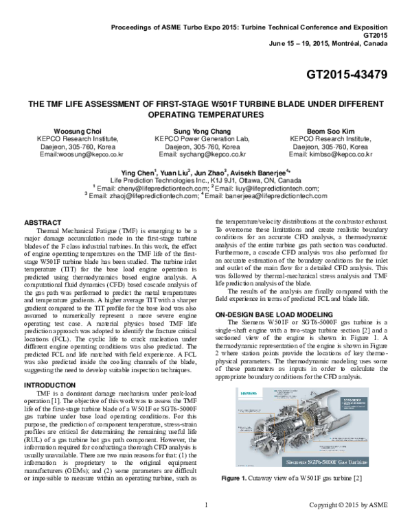 (PDF) The TMF Life Assessment of First-Stage W501F Turbine Blade Under ...