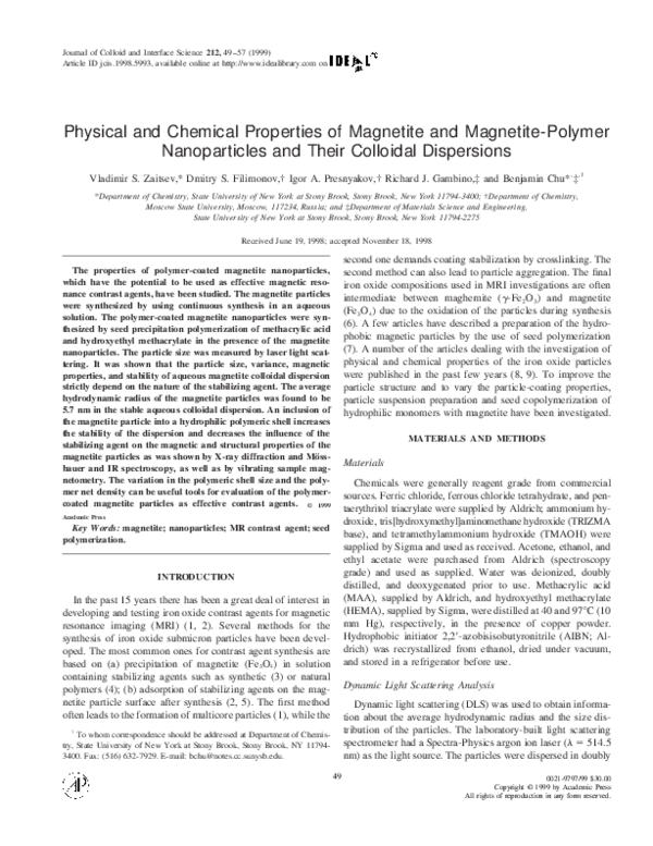 (PDF) Physical and Chemical Properties of Magnetite and Magnetite ...