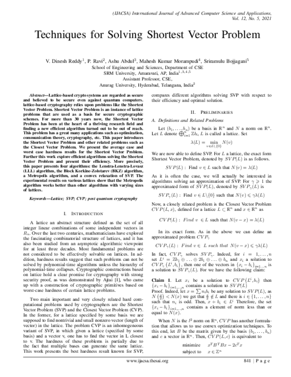 (PDF) Techniques for Solving Shortest Vector Problem