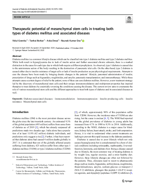 (PDF) Therapeutic potential of mesenchymal stem cells in treating both ...