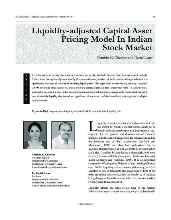 (PDF) Liquidity-adjusted Capital Asset Pricing Model In Indian Stock Market