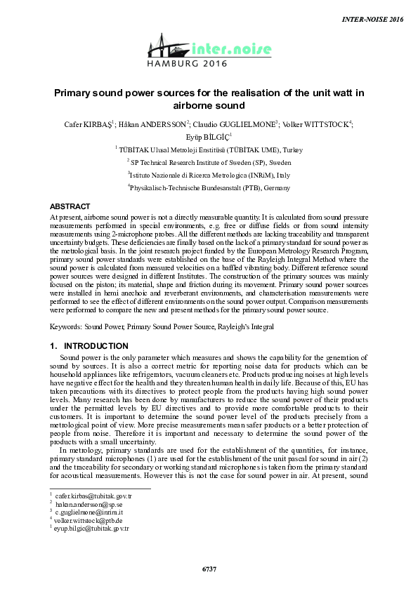 (PDF) Primary sound power sources for the realisation of the unit watt ...